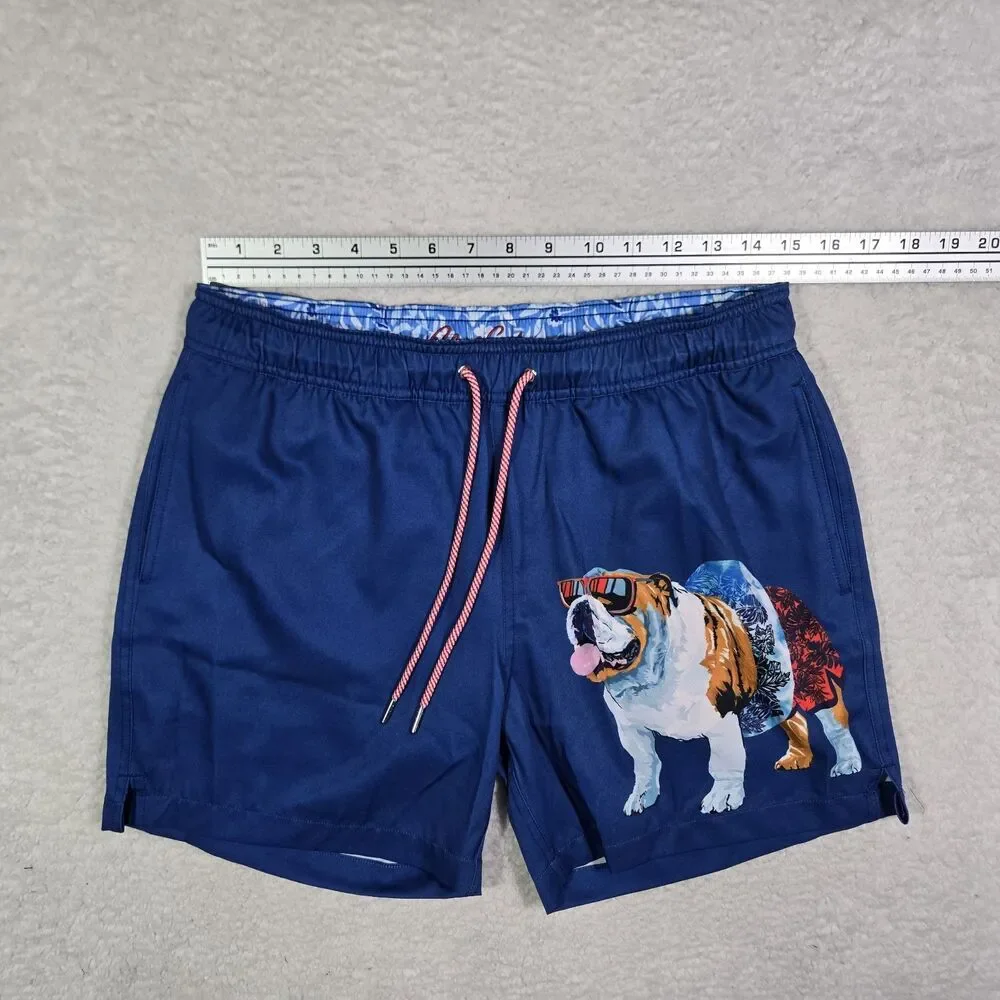 Robert Graham Mens Small Bulldog Lined Blue Swim Board Shorts Swim Trunks S‎